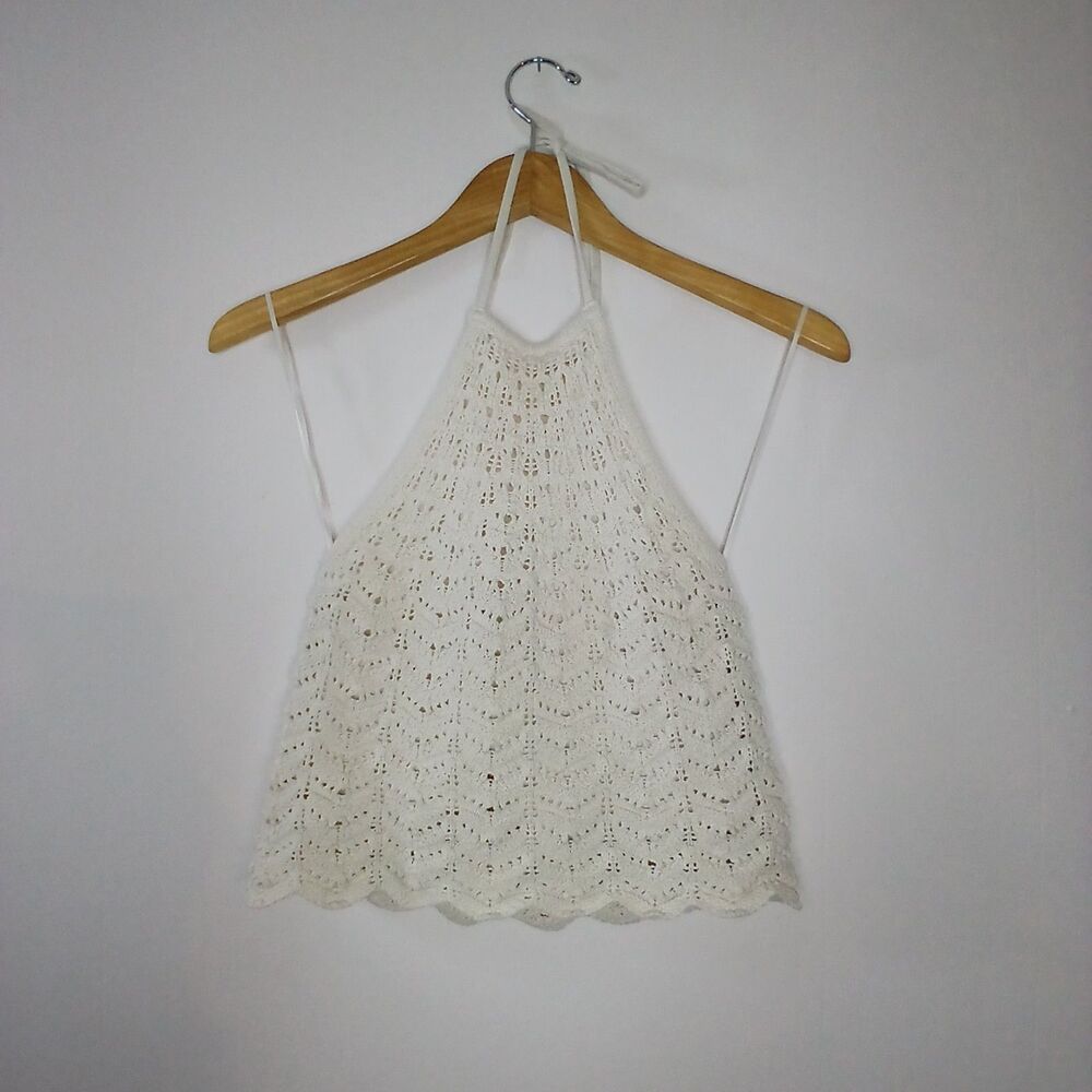 Olive + Oak Crochet Knit Halter Tank M Boho Coquette Cottagecore Festival